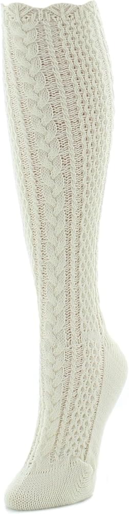 MeMoi Pointelle Braid Chunky Knit Knee-High Socks