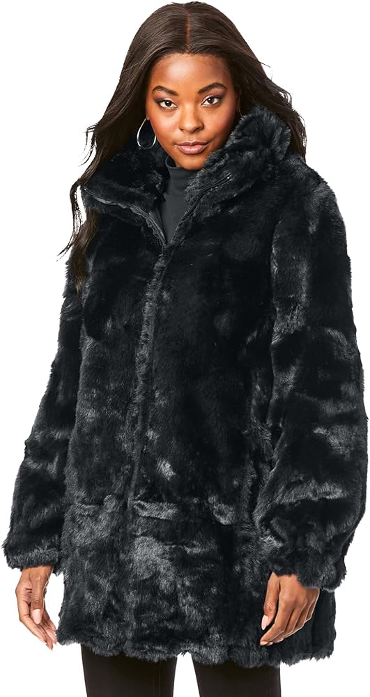 Roaman's Women's Plus Size Short Faux-Fur Coat