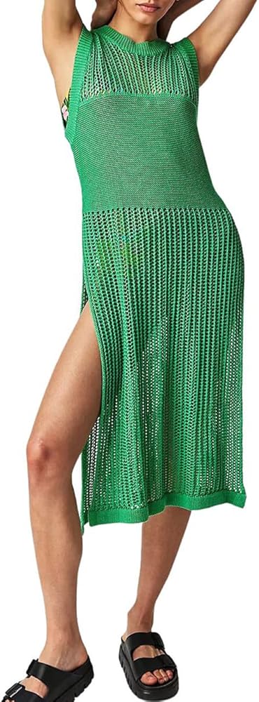 Bsubseach Swimsuit Coverup for Women Sleeveless Knitted Cover Up Crochet Dress Cover Ups for Swimwear